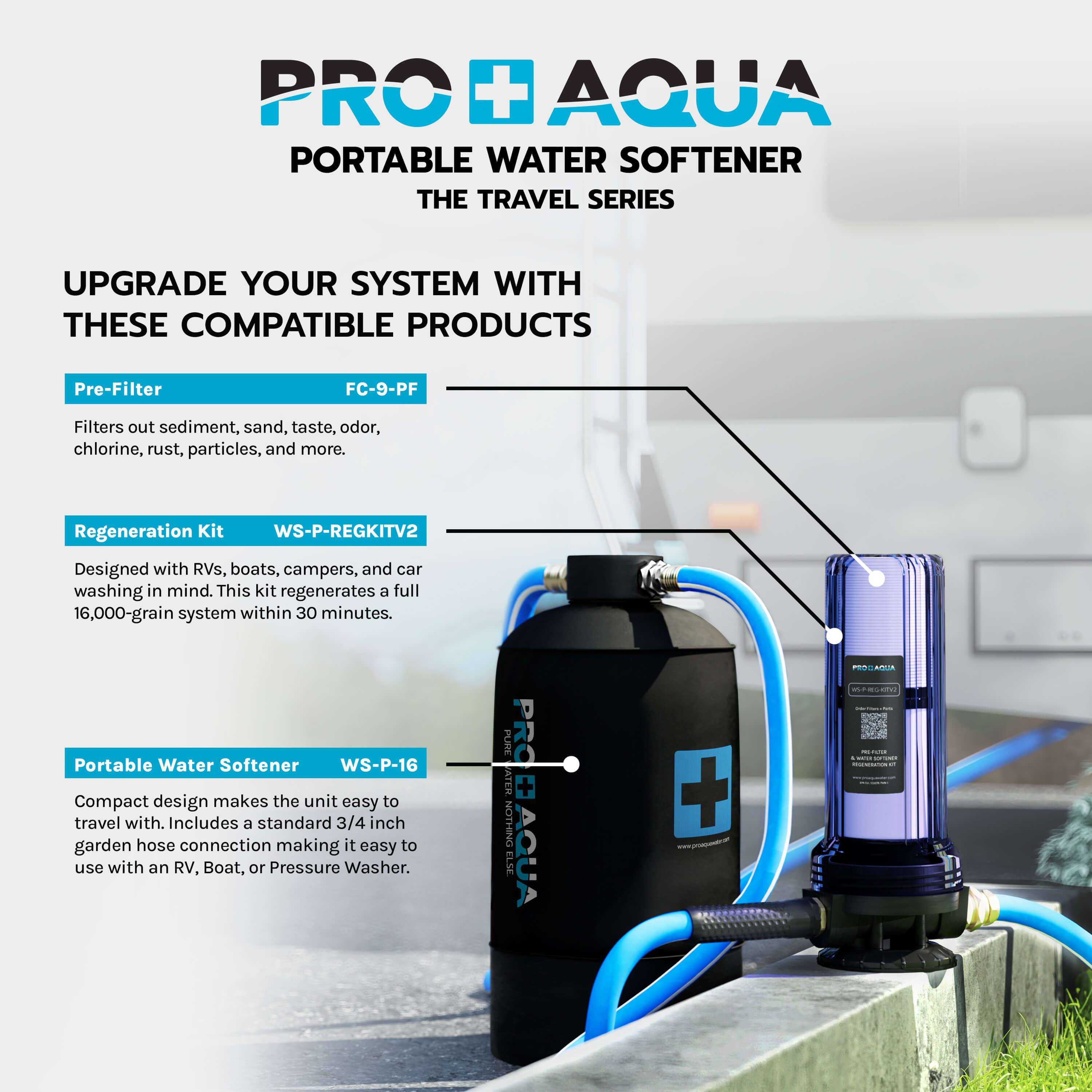 Portable RV Water Softener Pro Grade 16,000 Grain, Trailers, Boats, Car Washing